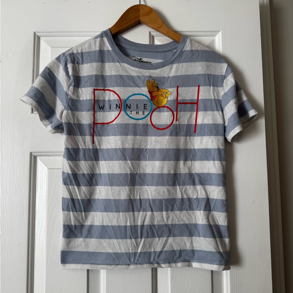 Disney Winnie the Pooh Striped Embroidered Tee | Women’s S 0573